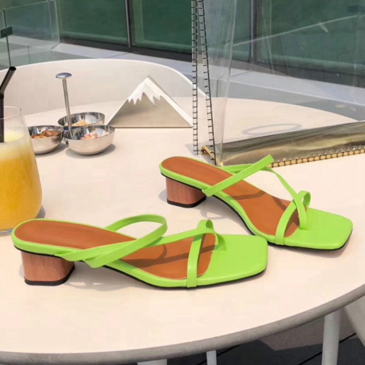 Summer Women Slipper Low Heel  Slides Female Peep Toe Square Heel Sandal Vacation Flip Flops, Size:39