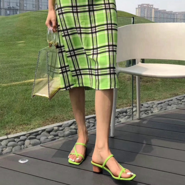 Summer Women Slipper Low Heel  Slides Female Peep Toe Square Heel Sandal Vacation Flip Flops, Size:39