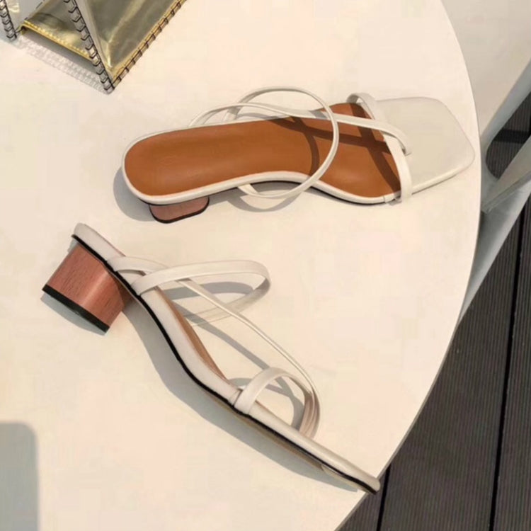Summer Women Slipper Low Heel  Slides Female Peep Toe Square Heel Sandal Vacation Flip Flops, Size:39