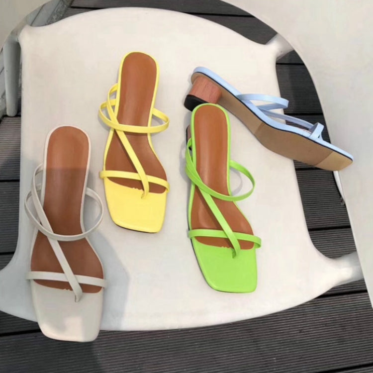 Summer Women Slipper Low Heel  Slides Female Peep Toe Square Heel Sandal Vacation Flip Flops, Size:39