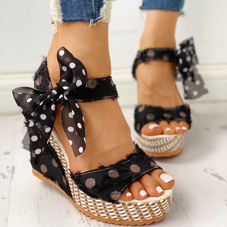 Women Sandals Dot Bowknot Platform Wedge Shoes, Size:36