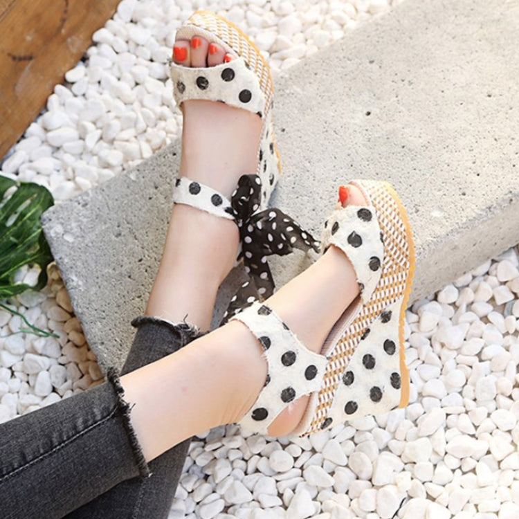 Women Sandals Dot Bowknot Platform Wedge Shoes, Size:36