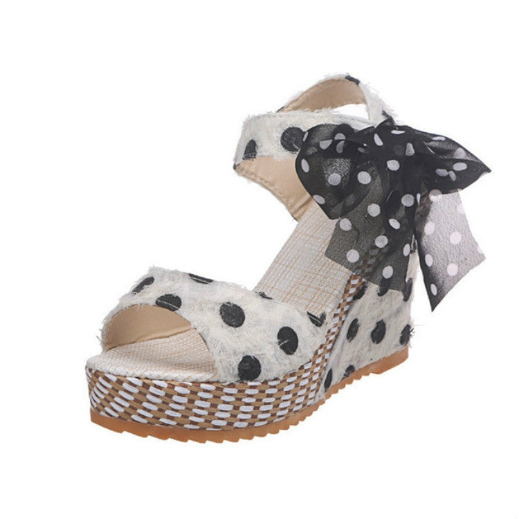 Women Sandals Dot Bowknot Platform Wedge Shoes, Size:39