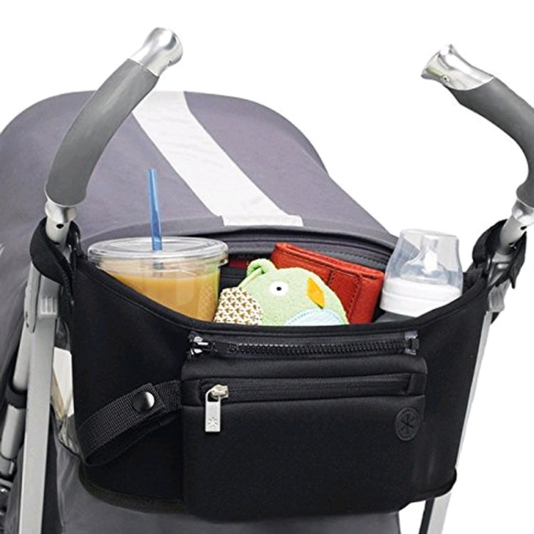 Stroller Organizer and Cup Holder with Detachable Wristlet Diaper Bag Hanging Basket Storage Bag