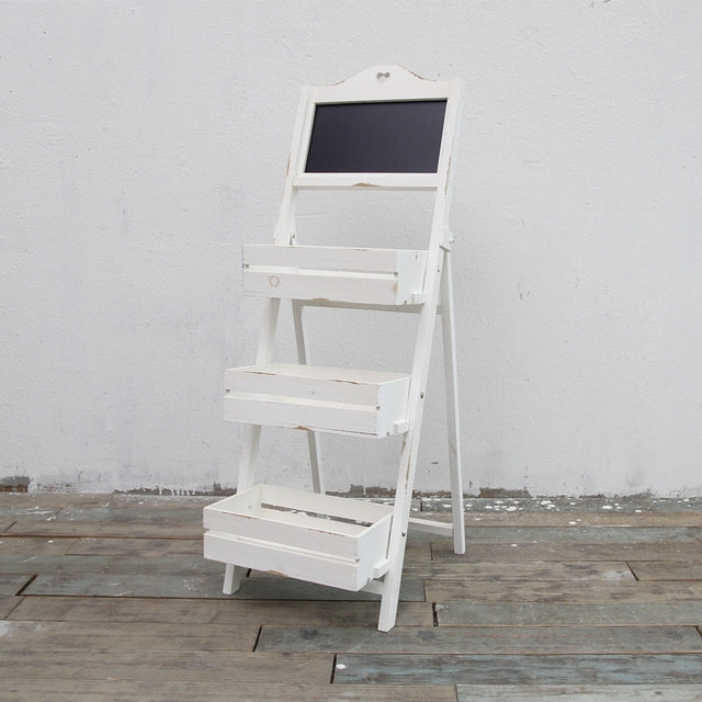 Indoor Living Room Decoration Decoration Three-layer Fir Flower Stand with Blackboard(White)