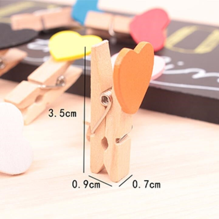 Mini Wooden Love Shape Craft Pegs Paper Photo Hanging Spring Clips(3.5cm color mixing 50 pieces / bag)