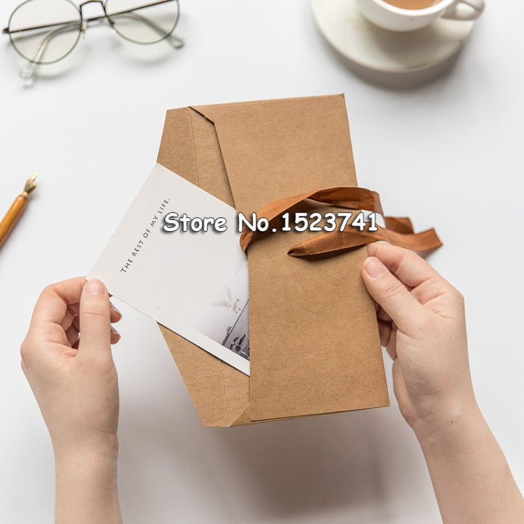 20 PCS Vintage Blank Kraft Paper DIY Multifunction Envelope Ribbon Postcard Box Large