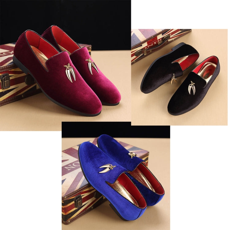 Casual Sickle Suede Men Shoes Flat Slip-on Pointed Toe Dress Shoes Loafer, Size:41