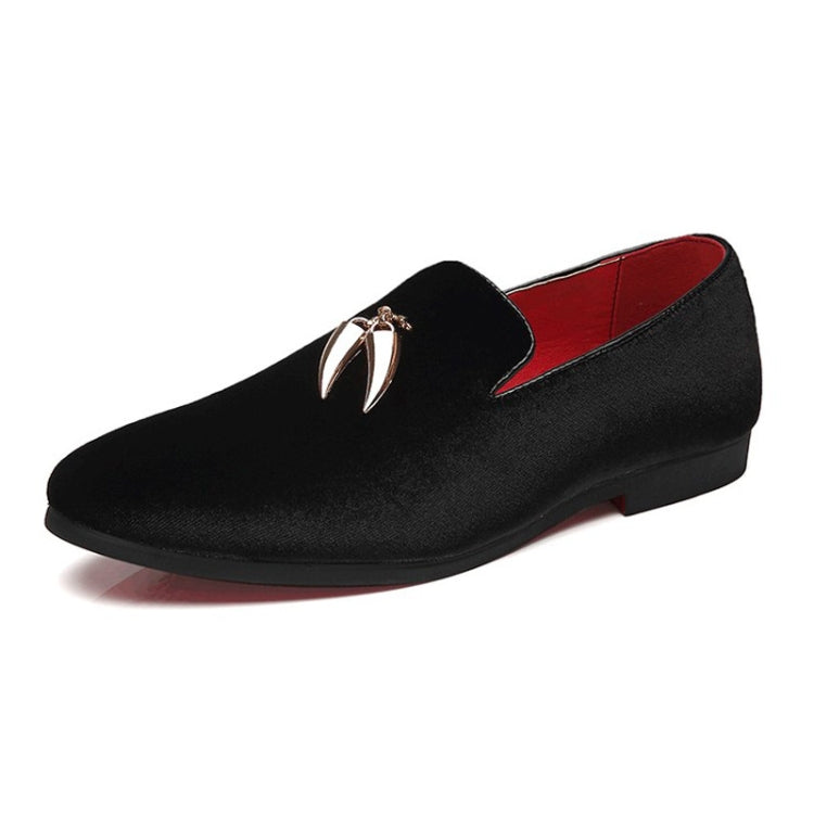 Casual Sickle Suede Men Shoes Flat Slip-on Pointed Toe Dress Shoes Loafer, Size:41