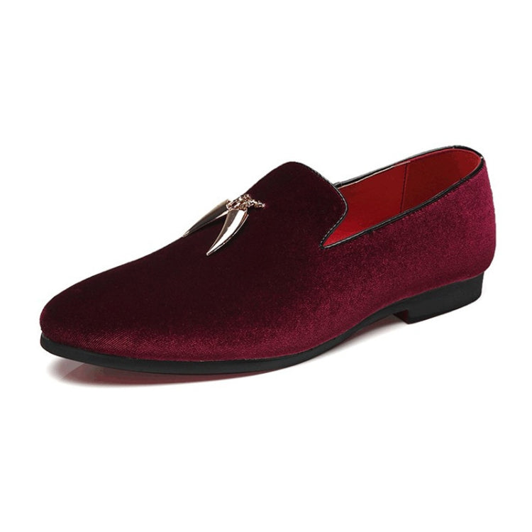 Casual Sickle Suede Men Shoes Flat Slip-on Pointed Toe Dress Shoes Loafer, Size:41