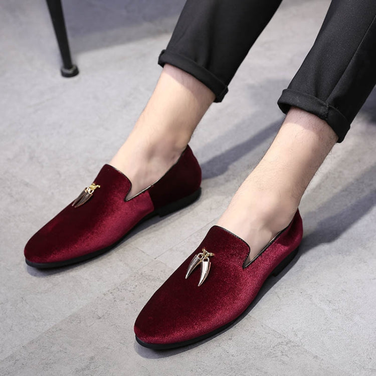 Casual Sickle Suede Men Shoes Flat Slip-on Pointed Toe Dress Shoes Loafer, Size:41