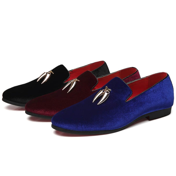 Casual Sickle Suede Men Shoes Flat Slip-on Pointed Toe Dress Shoes Loafer, Size:41