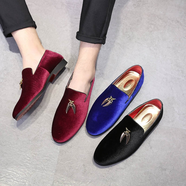 Casual Sickle Suede Men Shoes Flat Slip-on Pointed Toe Dress Shoes Loafer, Size:41