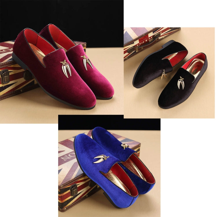 Casual Sickle Suede Men Shoes Flat Slip-on Pointed Toe Dress Shoes Loafer, Size:43