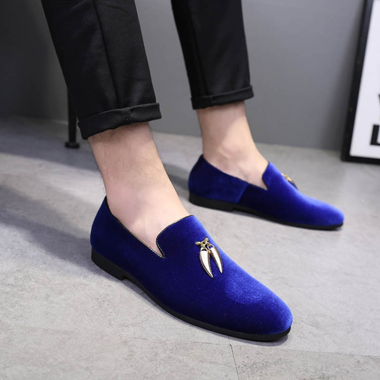 Casual Sickle Suede Men Shoes Flat Slip-on Pointed Toe Dress Shoes Loafer, Size:48