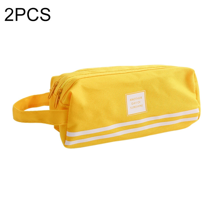 2 PCS Hand-Held Large Capacity Pen Bag Pure Color Double Zipper Pen Bag
