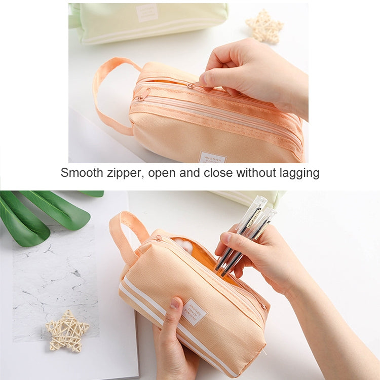 2 PCS Hand-Held Large Capacity Pen Bag Pure Color Double Zipper Pen Bag