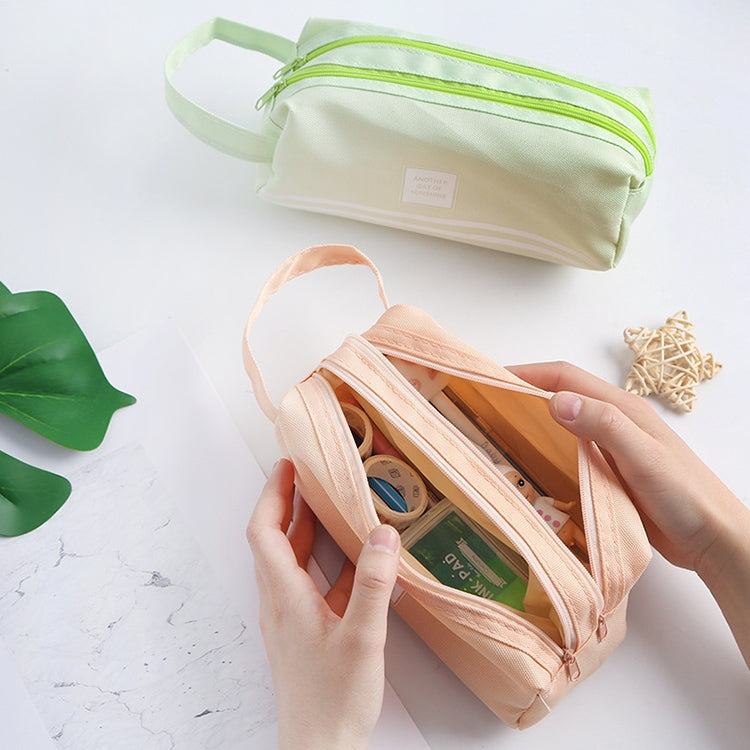 2 PCS Hand-Held Large Capacity Pen Bag Pure Color Double Zipper Pen Bag