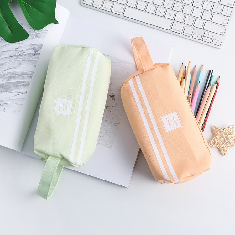 2 PCS Hand-Held Large Capacity Pen Bag Pure Color Double Zipper Pen Bag