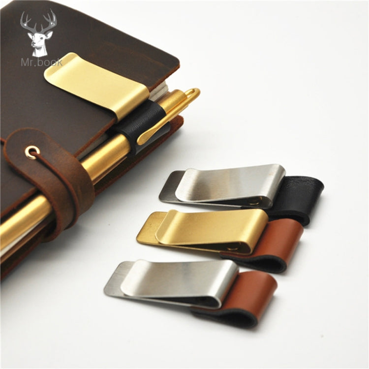 Metal Leather Pen Holder Stainless Steel Pencil Clip Notebook Pen Holder