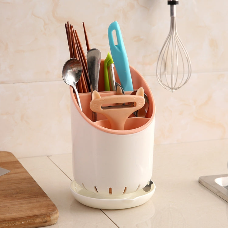 Creative Multi-function Double Drain Shelf Kitchen Chopsticks Storage Bucket Tableware Storage Box, Color:Pink