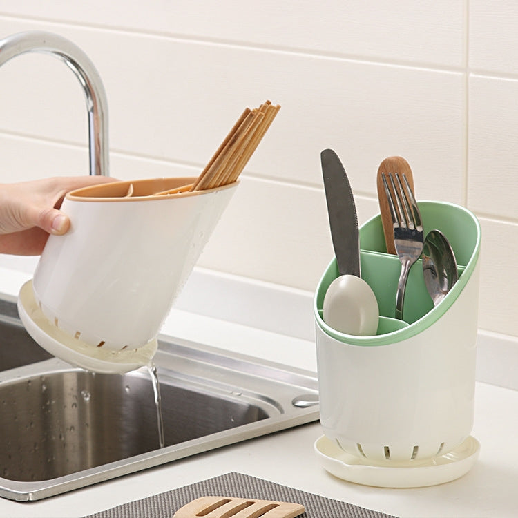 Creative Multi-function Double Drain Shelf Kitchen Chopsticks Storage Bucket Tableware Storage Box, Color:Green