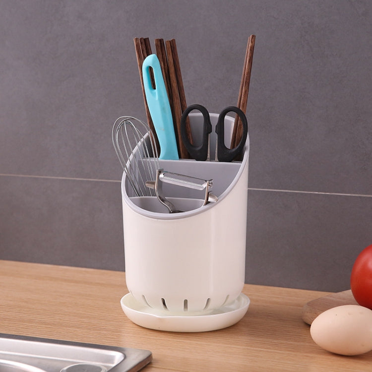 Creative Multi-function Double Drain Shelf Kitchen Chopsticks Storage Bucket Tableware Storage Box, Color:Light Grey