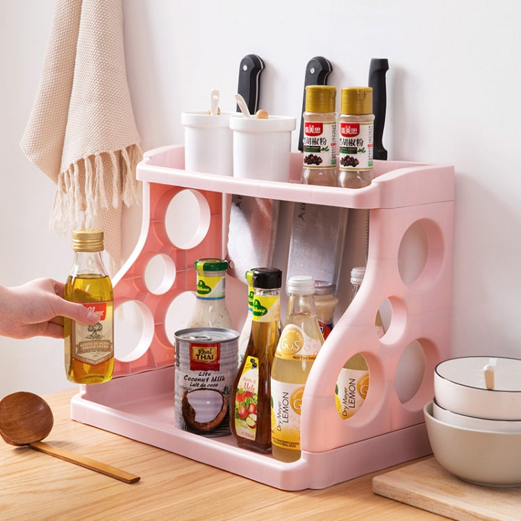 Household Multi-function Plastic Double-layer Floor Knife Holder Seasoning Bottle Storage Rack Item Management Rack(Pink)