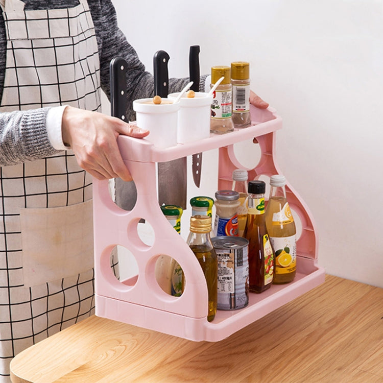 Household Multi-function Plastic Double-layer Floor Knife Holder Seasoning Bottle Storage Rack Item Management Rack(Pink)