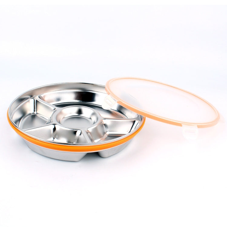 5 Grid Stainless Steel Lunch Box Outdoor Picnic Lunch Box Round Fast Food Tray