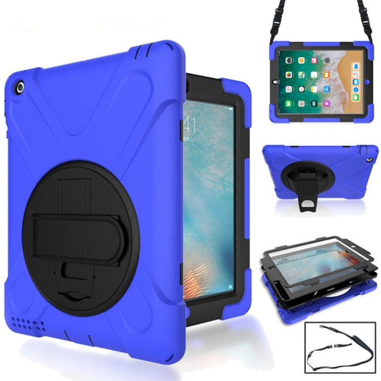 360 Degree Rotation Silicone Protective Cover with Holder and Hand Strap and Long Strap for iPad 9.7 (2017) & (2018)