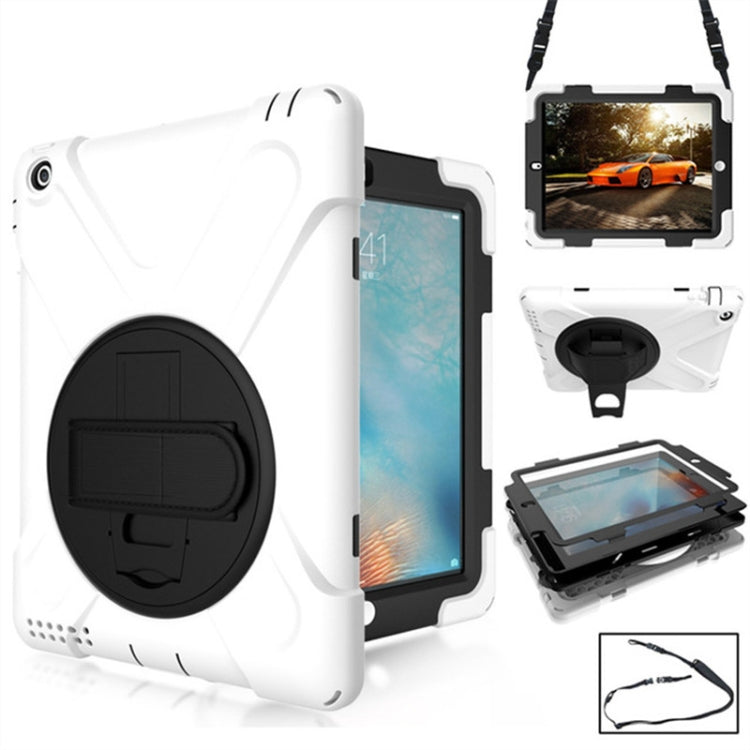 360 Degree Rotation Silicone Protective Cover with Holder and Hand Strap and Long Strap for iPad 6 / iPad Air 2