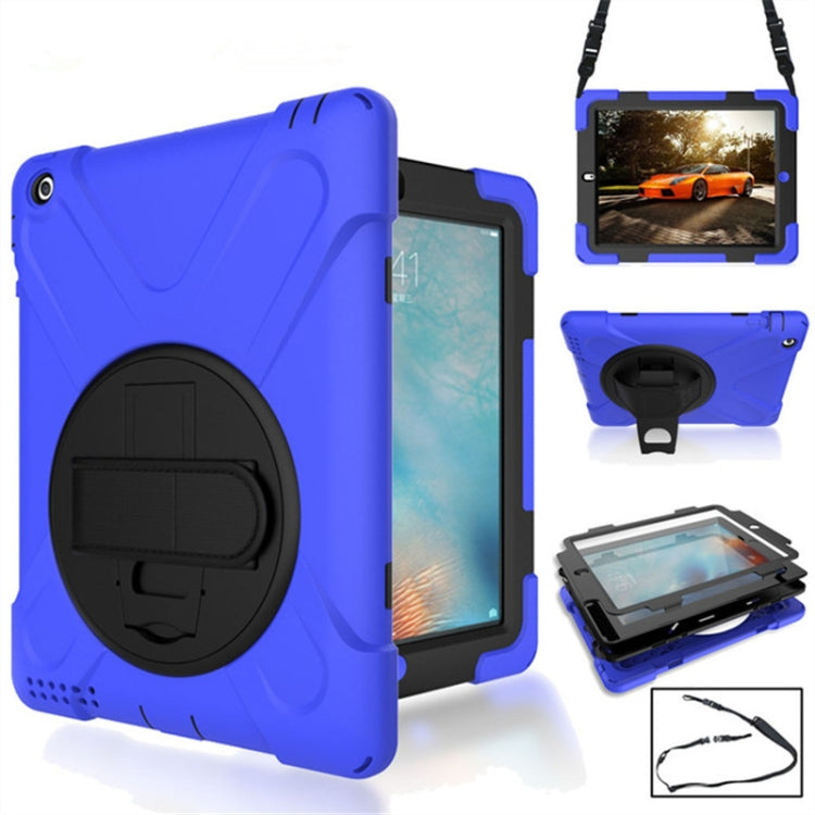 360 Degree Rotation Silicone Protective Cover with Holder and Hand Strap and Long Strap for iPad 6 / iPad Air 2
