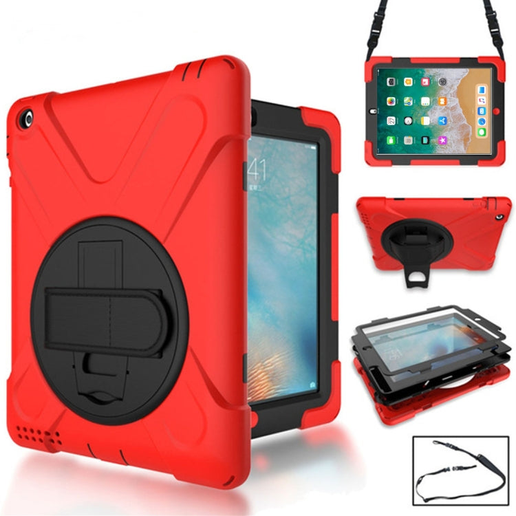 360 Degree Rotation Silicone Protective Cover with Holder and Hand Strap and Long Strap for iPad 5 / iPad Air