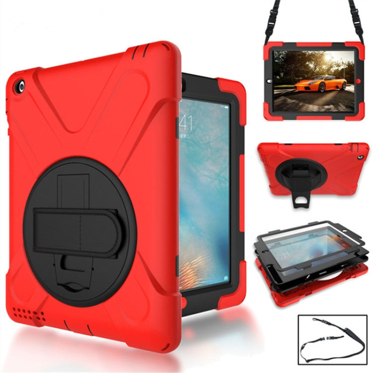 360 Degree Rotation Silicone Protective Cover with Holder and Hand Strap and Long Strap for iPad 5 / iPad Air