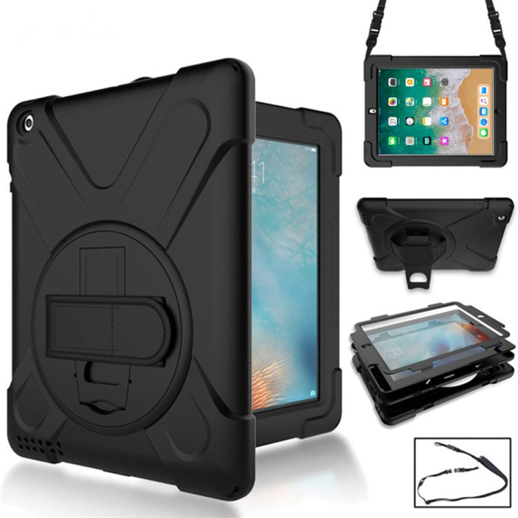 360 Degree Rotation Silicone Protective Cover with Holder and Hand Strap and Long Strap for iPad 5 / iPad Air