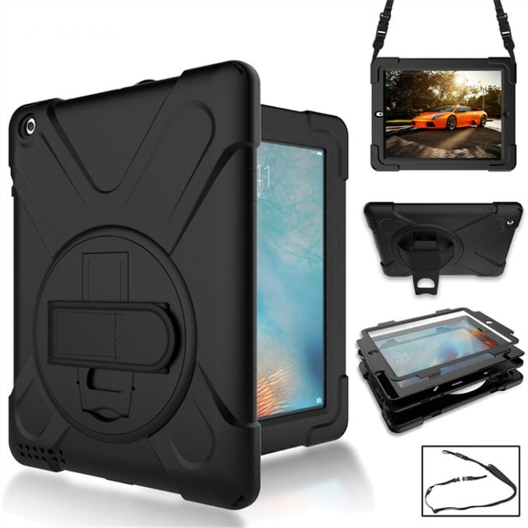 360 Degree Rotation Silicone Protective Cover with Holder and Hand Strap and Long Strap for iPad 5 / iPad Air