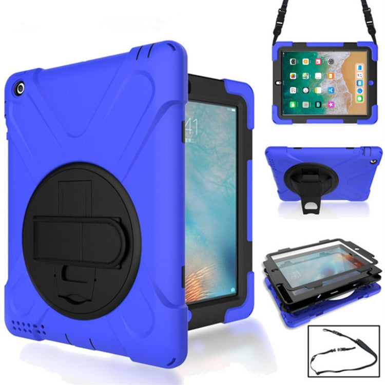 360 Degree Rotation Silicone Protective Cover with Holder and Hand Strap and Long Strap for iPad 5 / iPad Air