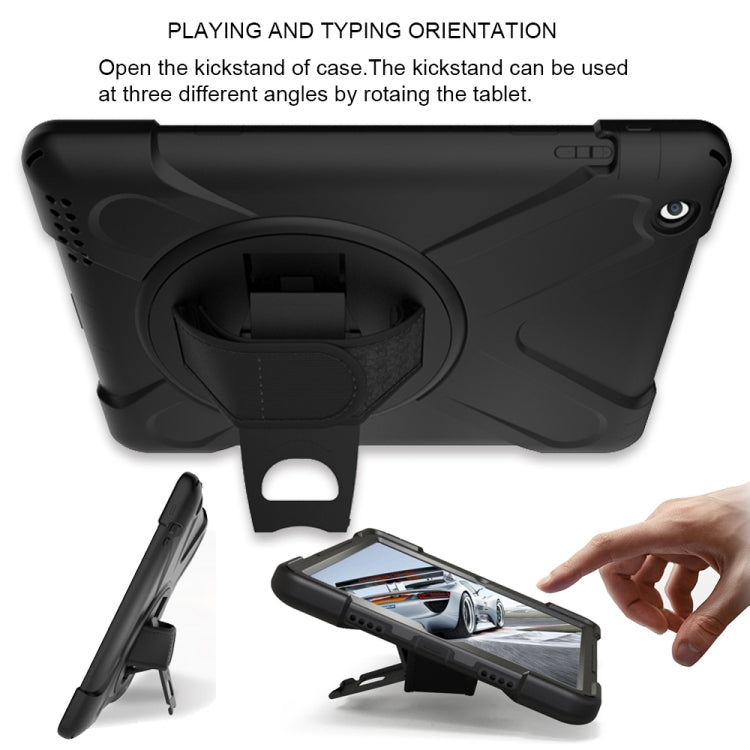 360 Degree Rotation Silicone Protective Cover with Holder and Hand Strap and Long Strap for iPad 5 / iPad Air
