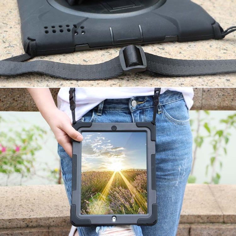 360 Degree Rotation Silicone Protective Cover with Holder and Hand Strap and Long Strap for iPad 5 / iPad Air