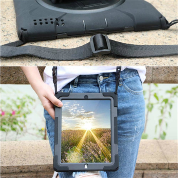 360 Degree Rotation Silicone Protective Cover with Holder and Hand Strap and Long Strap for iPad mini 4