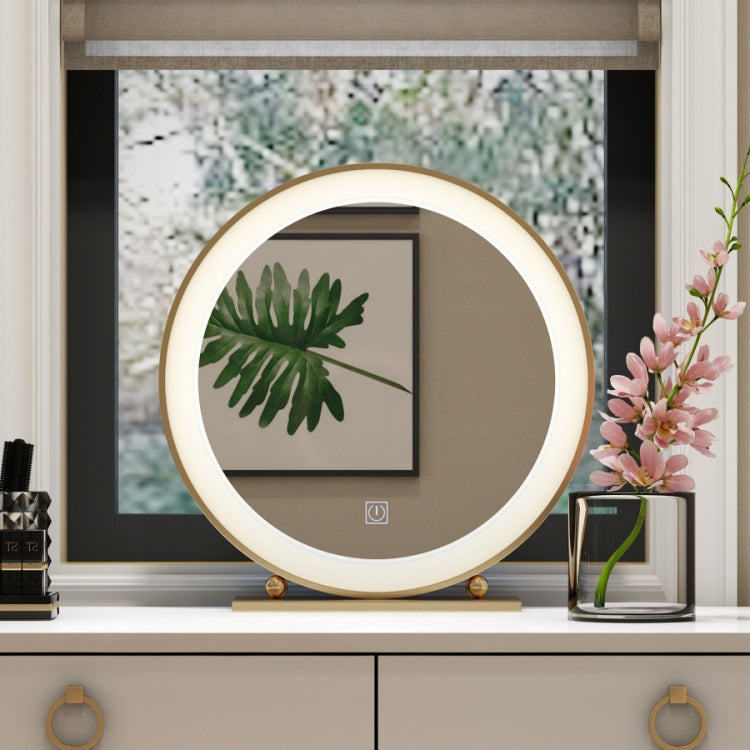 Gold Hotel Bedroom Bathroom Wall Hanging LED Lamp Holder Round Vanity Mirror, Size: Beaded mirror (LED light) 40CM