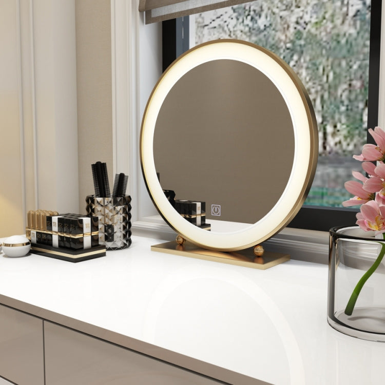 Gold Hotel Bedroom Bathroom Wall Hanging LED Lamp Holder Round Vanity Mirror, Size: Beaded mirror (LED light) 50CM