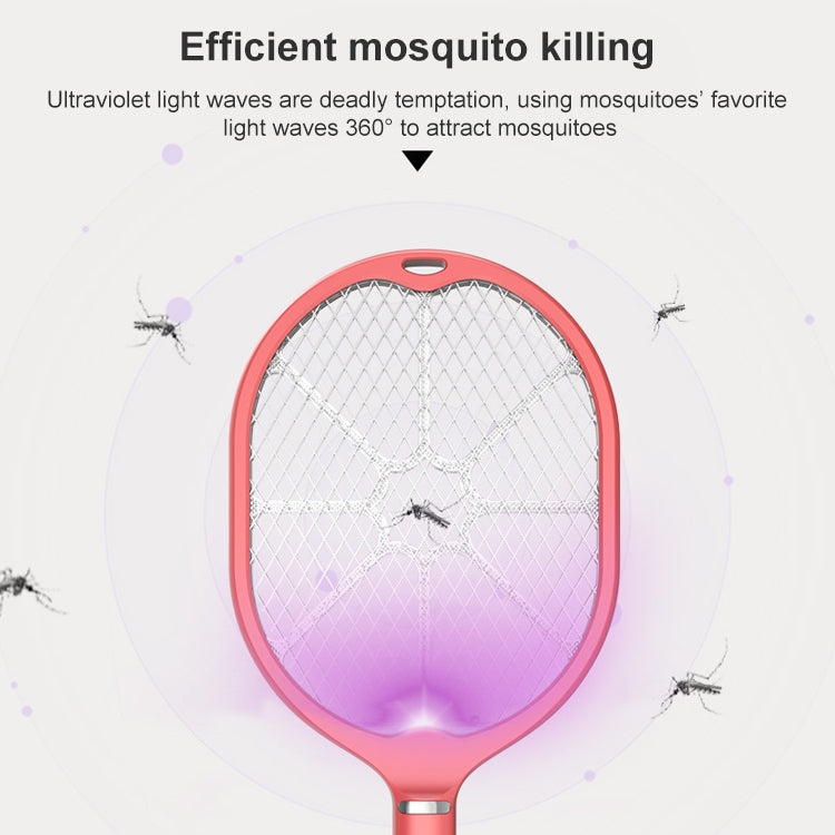 Household Indoor Multi-function Dual-purpose LED Mosquito Killer Charging Handle Electric Mosquito Swatter(Red)