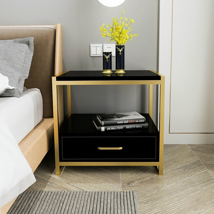 Simple Bedroom Mini Storage Locker Bedside Table, Color:B Black Marble Surface