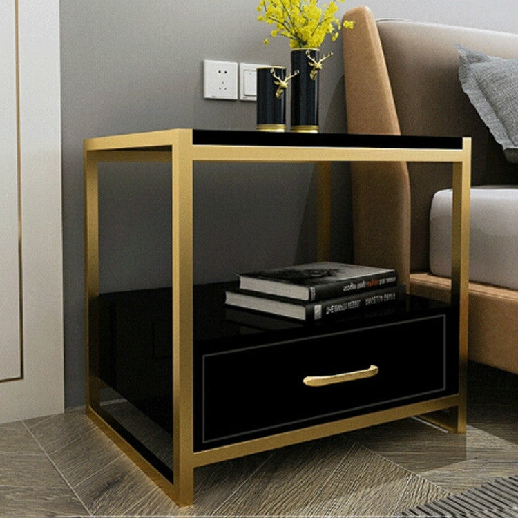 Simple Bedroom Mini Storage Locker Bedside Table, Color:B Black Marble Surface