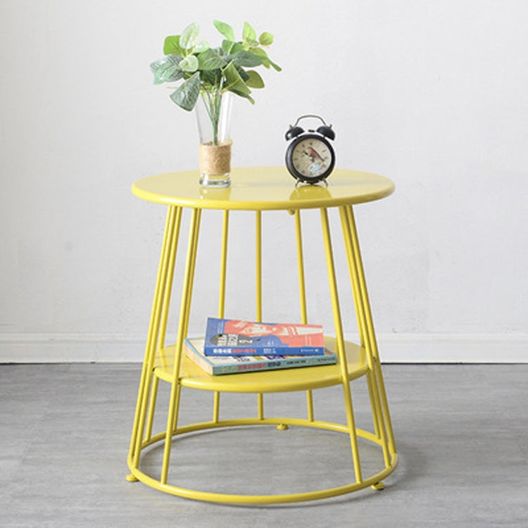 Simple Iron Art Bedroom Round Coffee Table, Color:Double yellow 55x55x52cm