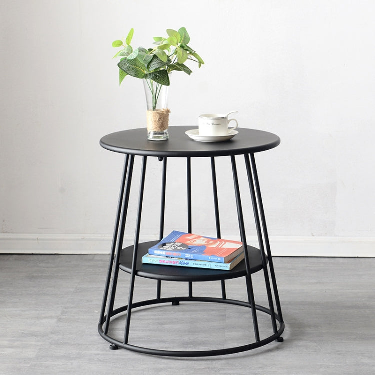 Simple Iron Art Bedroom Round Coffee Table, Color:Double black 55x55x52cm