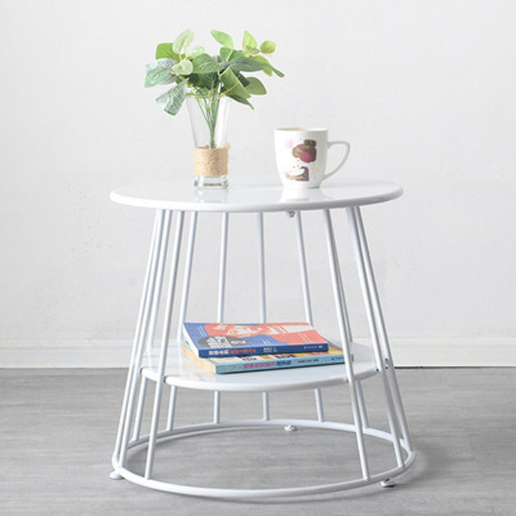 Simple Iron Art Bedroom Round Coffee Table, Color:Double white 55x55x52cm