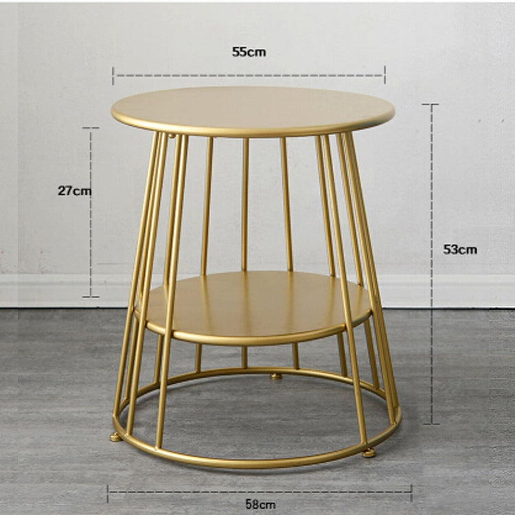 Simple Iron Art Bedroom Round Coffee Table, Color:Double white 55x55x52cm